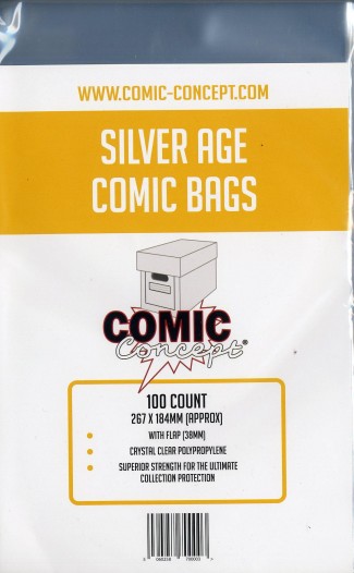 PACK OF 100 COMIC CONCEPT SILVER AGE COMIC BAGS FOR COMICS AND GRAPHIC NOVELS