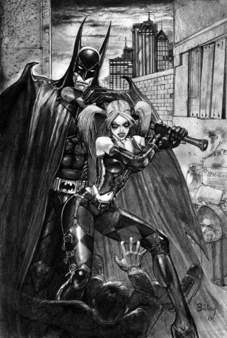 Simon Bisley Original Comic Art - Batman and Harley Quinn Pencil Art