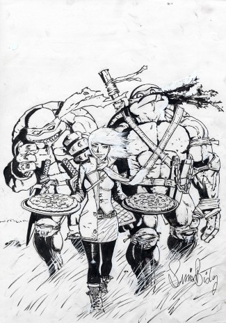 Simon Bisley Original Comic Art - Teenage Mutant Ninja Turtles #45 Motor City Black/White Original Cover Art