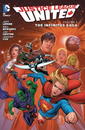 JUSTICE LEAGUE UNITED VOLUME 2 THE INFINITUS SAGA CANADA HARDCOVER *NOTE: CORNER DINKS*