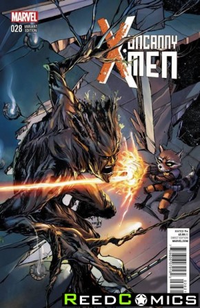 Uncanny X-Men Volume 3 #28 (Rocket Raccoon and Groot Variant Cover)
